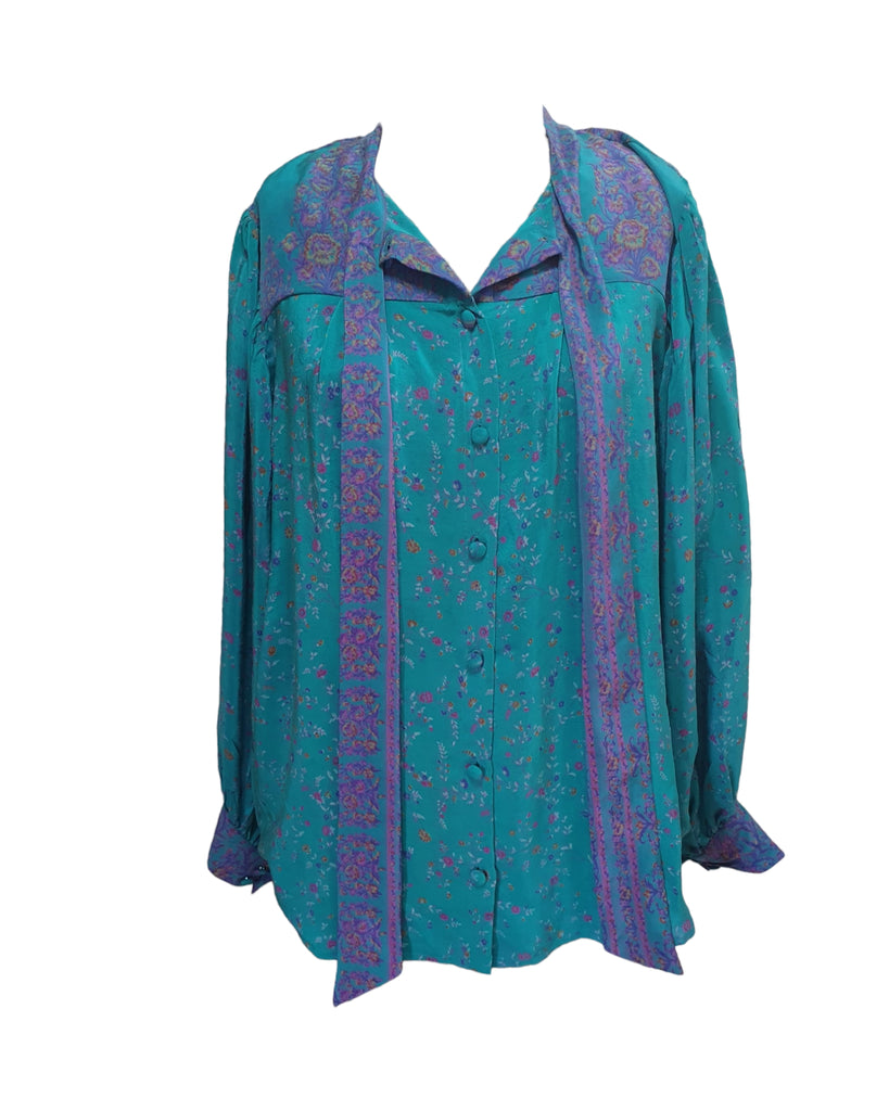 birkin silk blouse in blue - front 